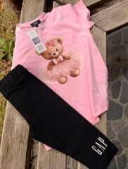 PEMBE TİŞÖRT SİYAH BERMUDA TAYTLI YAZLIK İKİLİ TAKIM