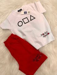 SQUID GAME BASKILI KIRMIZI ŞORTLU YAZLIK İKİLİ TAKIM