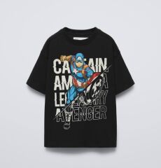CAPTAN AMERICA BASKILI SİYAH TİŞÖRT