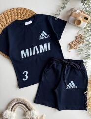 MIAMI BASKILI LACİVERT YAZLIK İKİLİ TAKIM