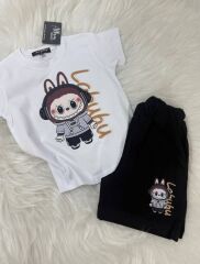 LABUBU TİŞÖRT SİYAH ŞORTLU İKİLİ YAZLIK TAKIM