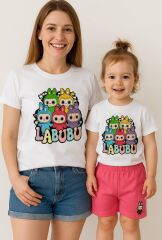 LABUBU PEMBE ŞORTLU YAZLIK İKİLİ TAKIM (ANNE KIZ KOMBİNİ YAPILABİLİR )